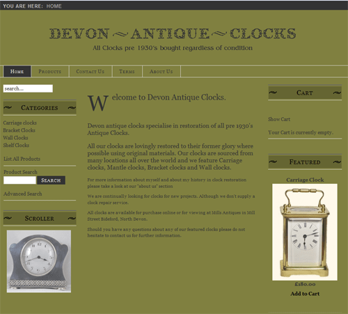 Devon Antique Clocks - Ecommerce site