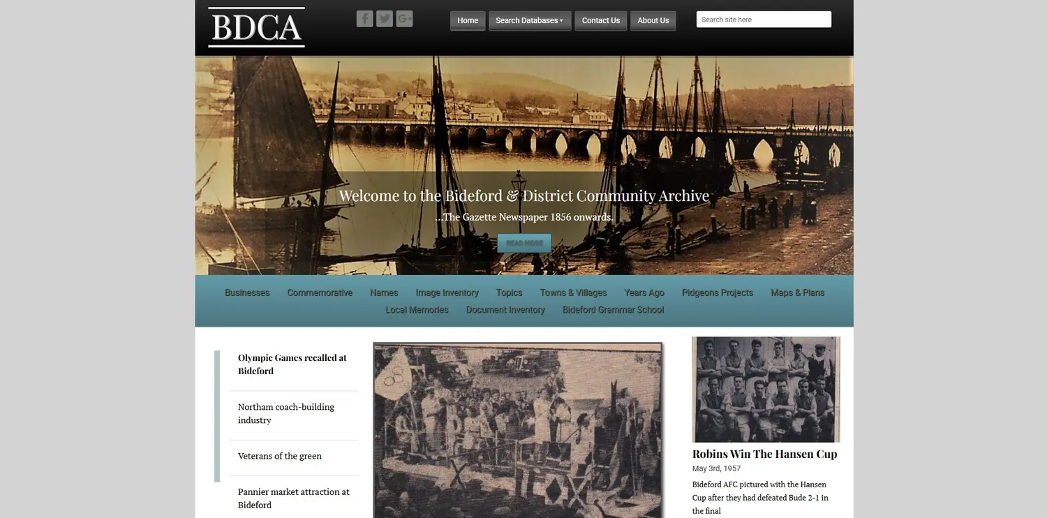Bideford & District Community Archive homepage designed by GingerWeb