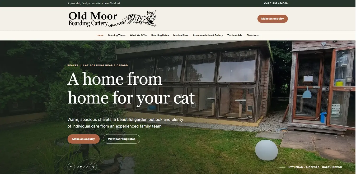 Old Moor Boarding Cattery homepage designed by GingerWeb