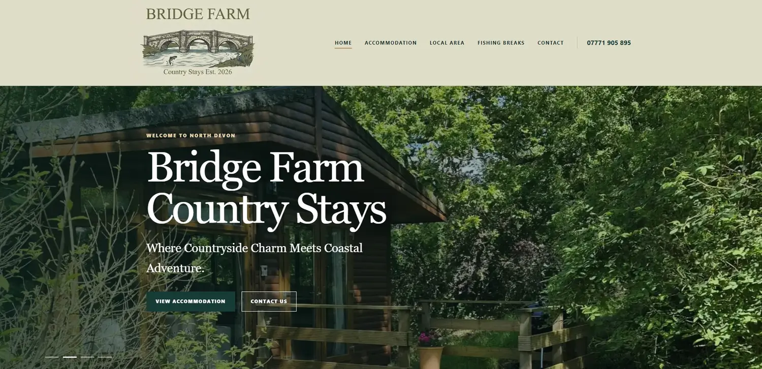 Bridge Farm Country Stays homepage designed by GingerWeb