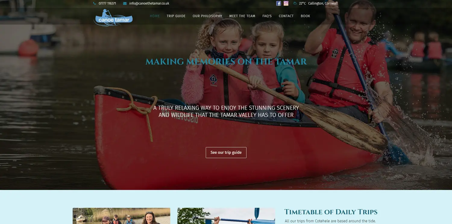 Canoe the Tamar homepage designed by GingerWeb
