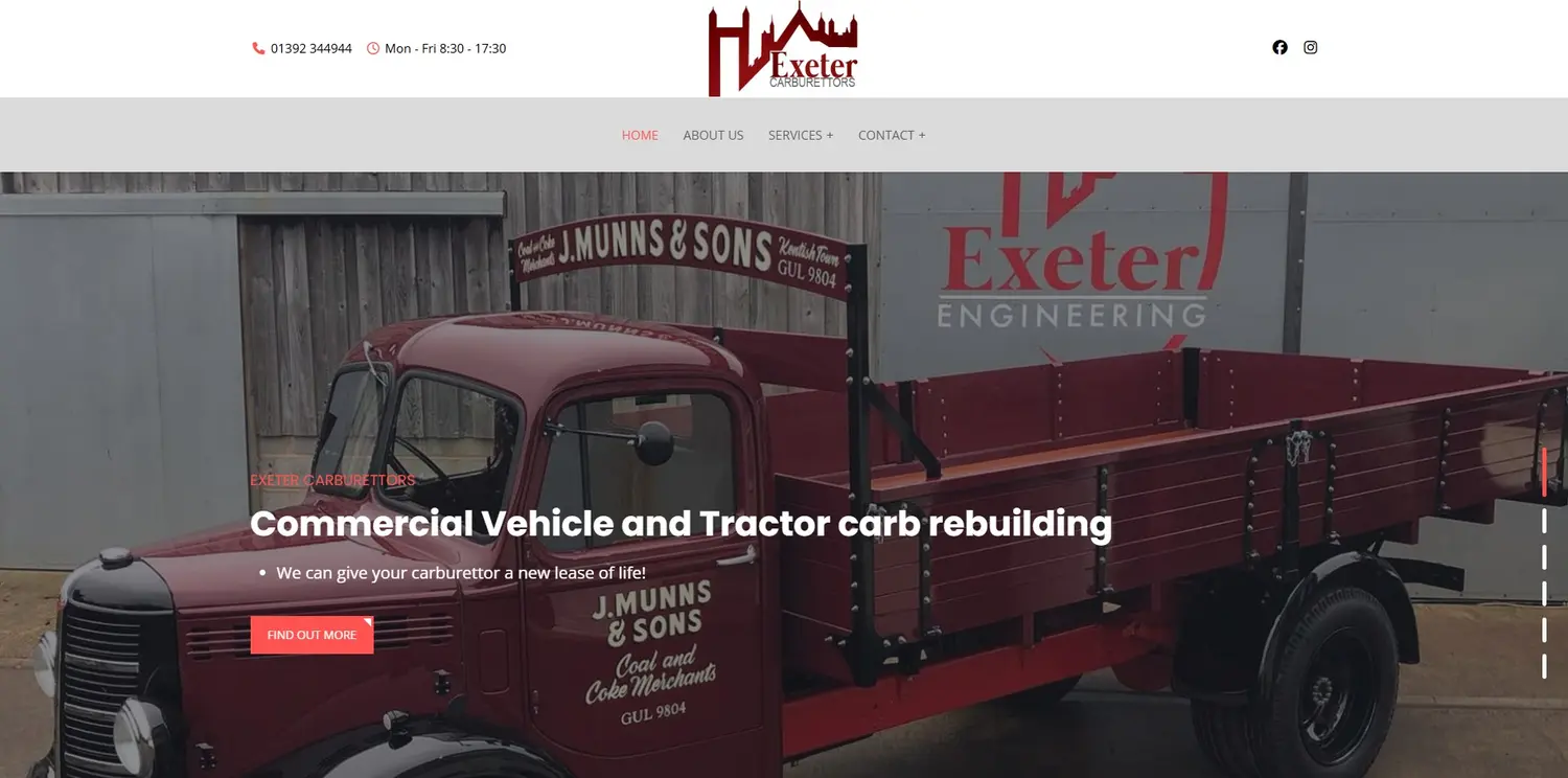 Exeter Carbs homepage designed by GingerWeb