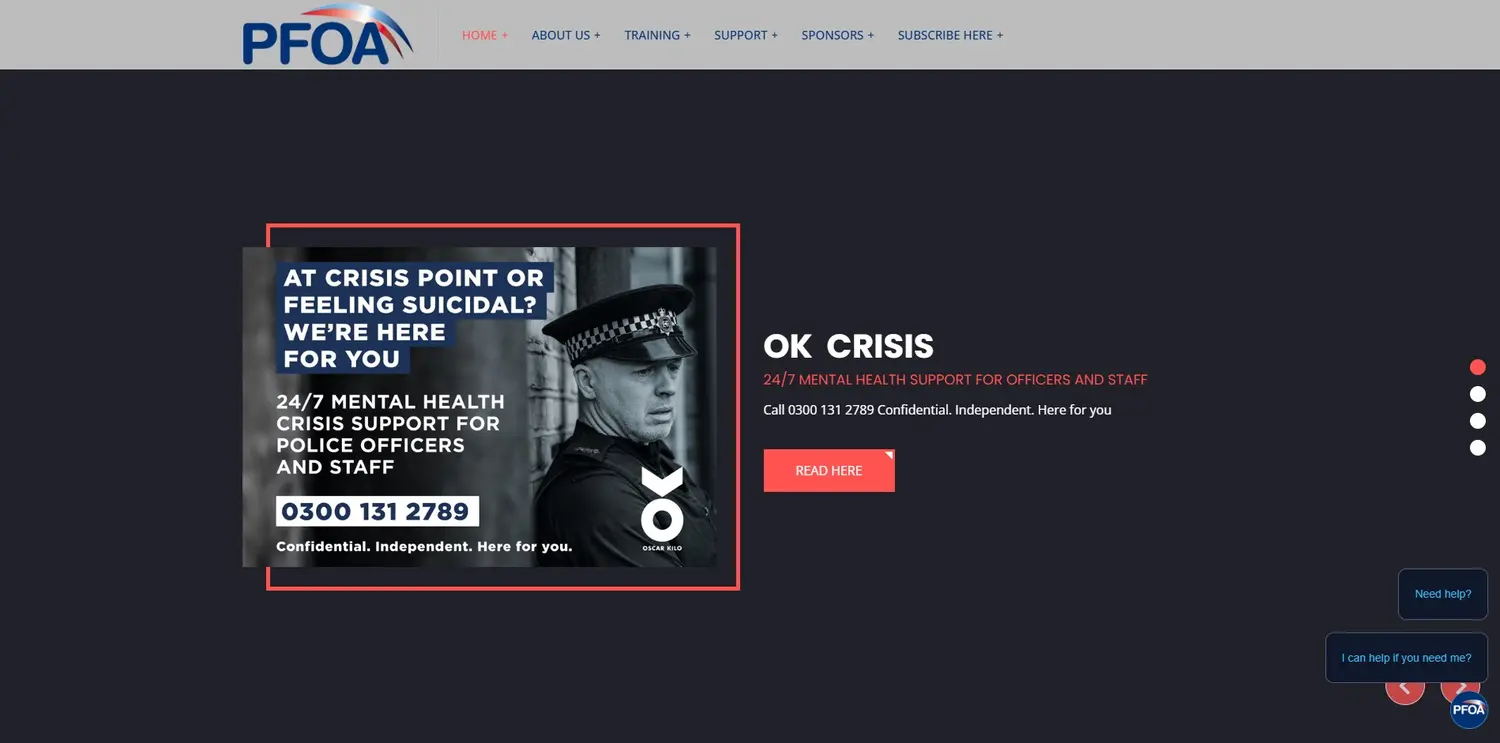 Police Firearms Officers Association homepage designed by GingerWeb