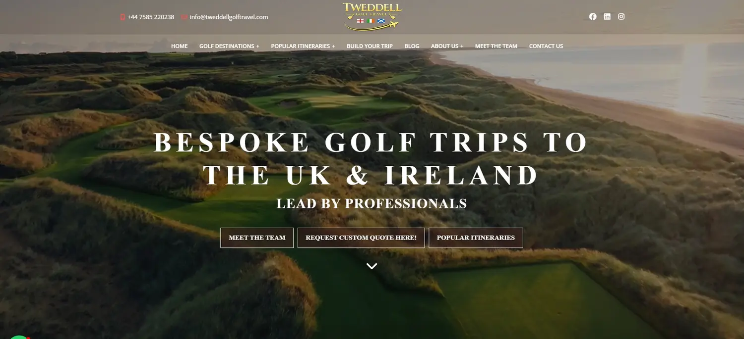 Tweddell Golf Travel homepage designed by GingerWeb