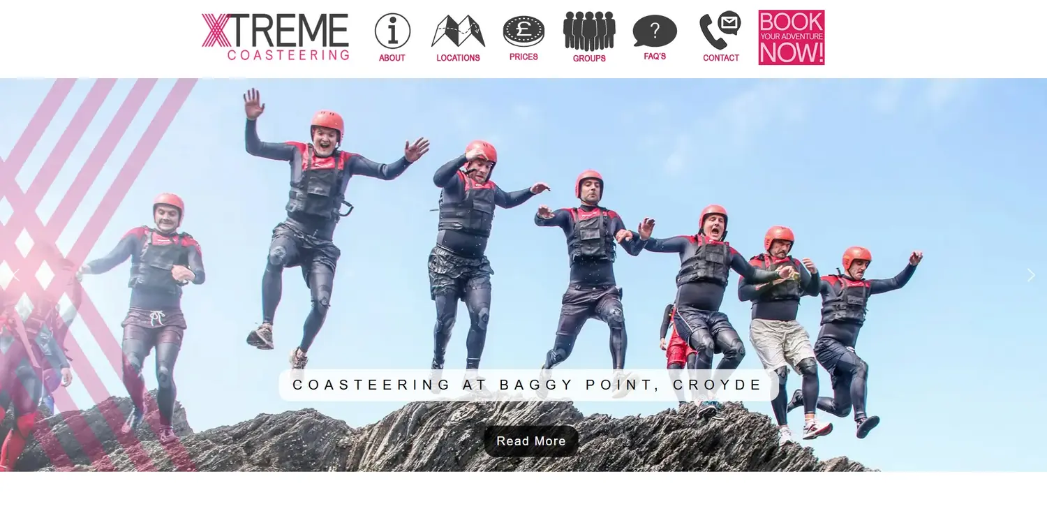 Xtreme Coasteering homepage designed by GingerWeb